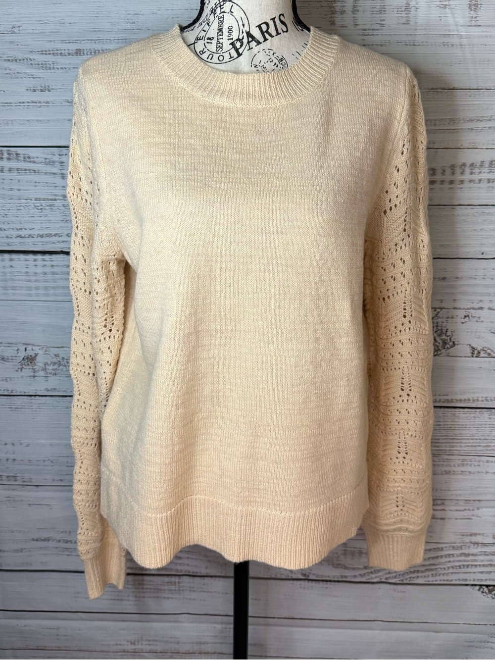 Crew neck with pointelle Knit Sleeve Sweater size medium NWT